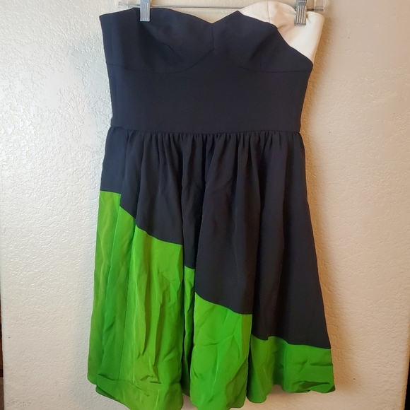 Jay Godfrey Strapless Silk Colorblock Green Dress - Picture 1 of 5